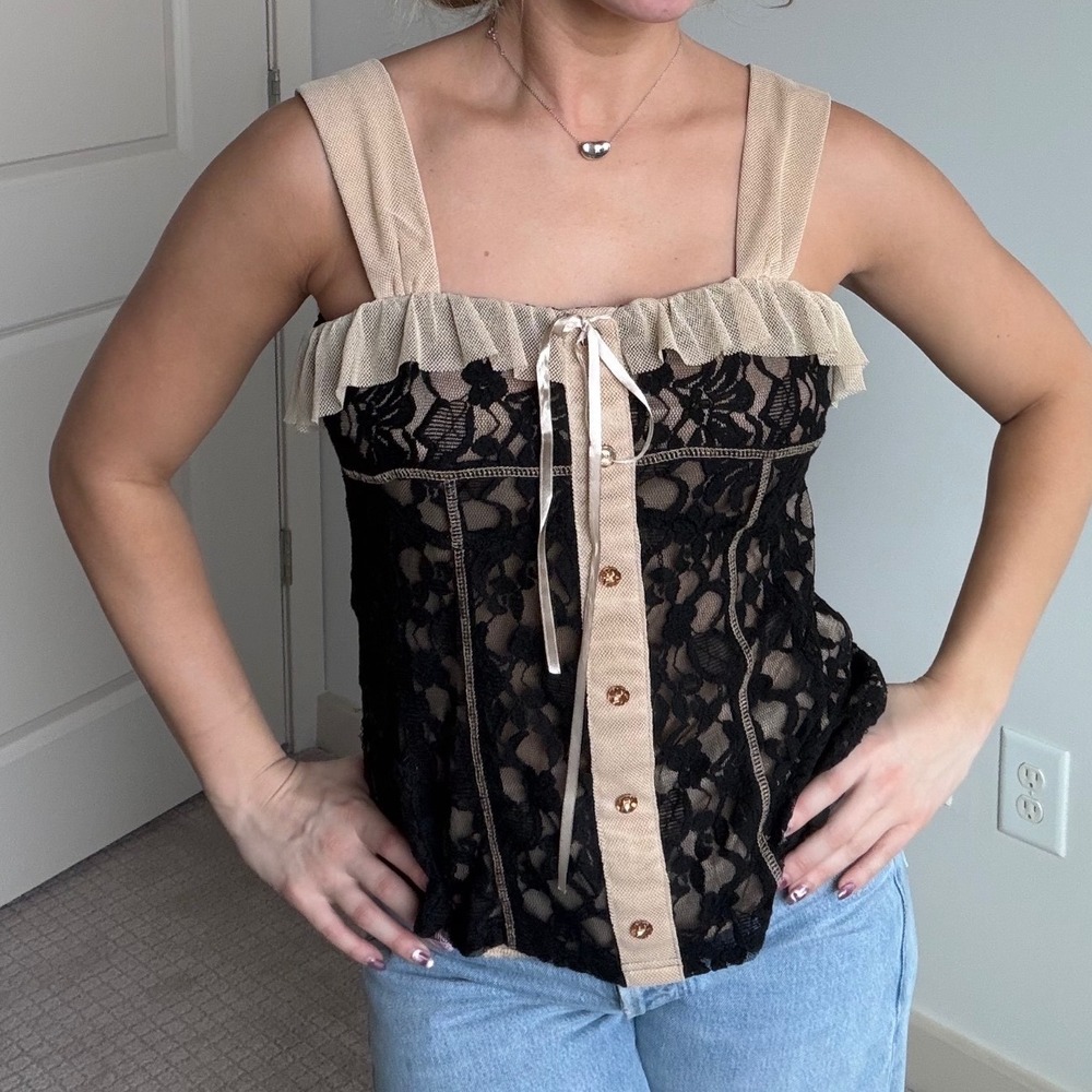 Vintage Y2K Young Essence Floral Mesh Button Down Tank Size Medium